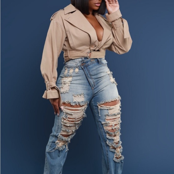 Limitless Asymmetrical Zip Straight Leg Jeans ~ in Medium Wash Vintage and Camo - Picture 2 of 7